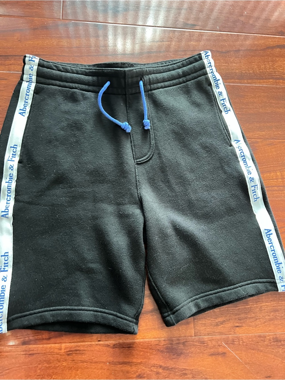 Abercrombie & Fitch Black Athletic Knit Shorts with Blue Drawstring
